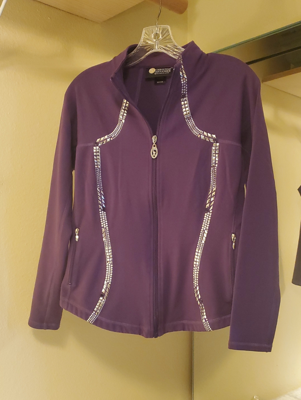 Christine Alexander Purple Zip-Front Jacket Crystal Trim Sz M